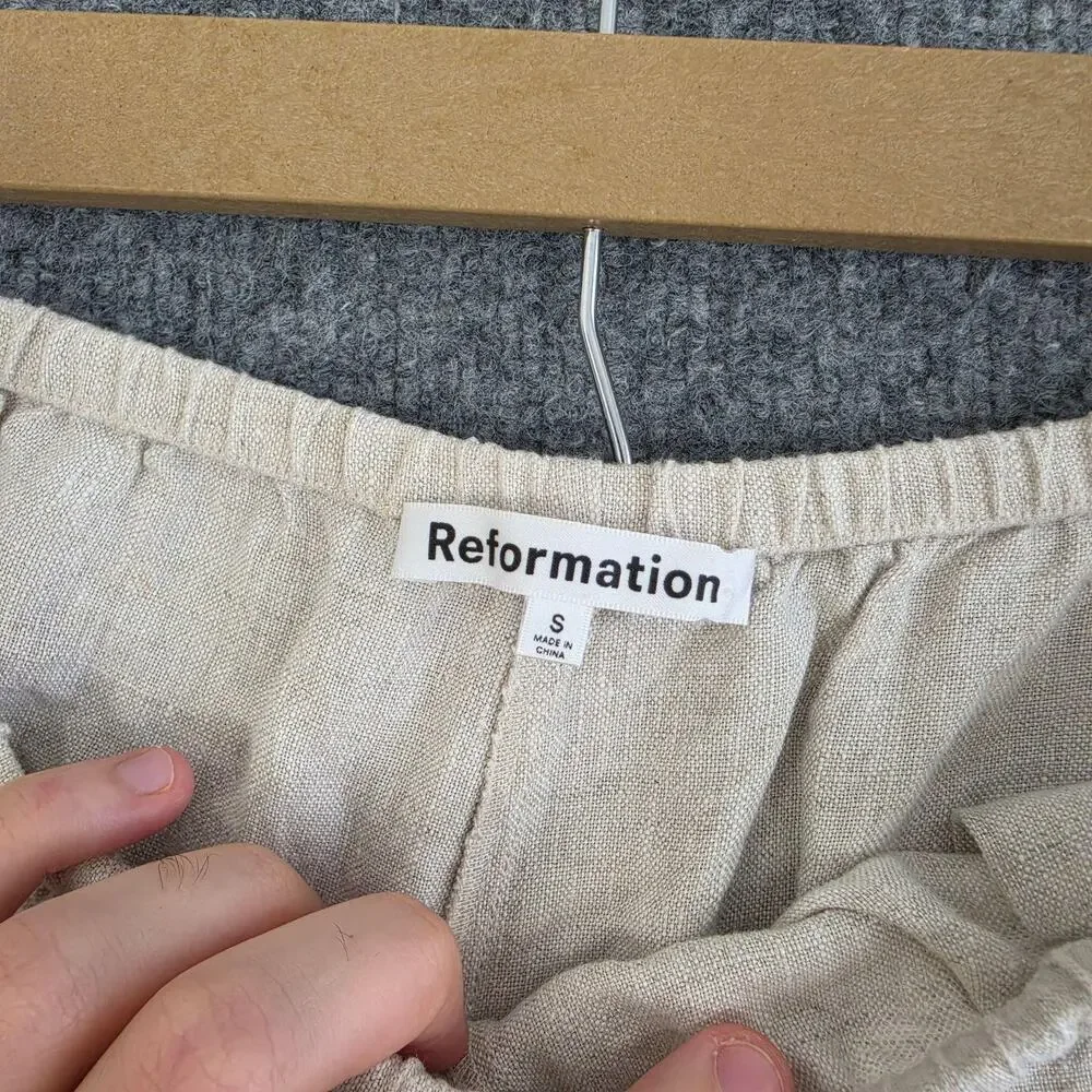 Reformation Shorts Small Zoey Linen Drawstring in Oatmeal Cream Relaxed Comfy